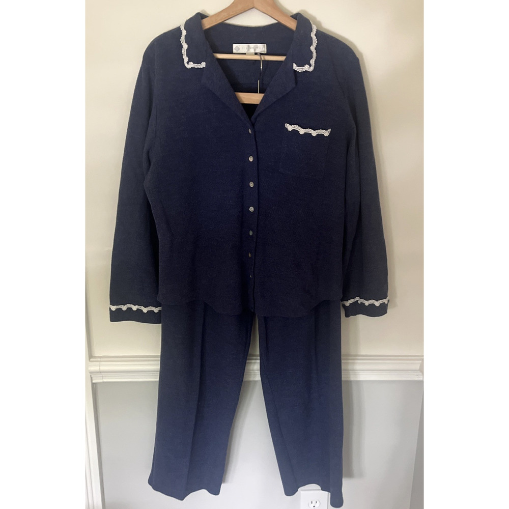 Eileen West Dream Size Large Blue Interlock Classic Pajama Set Soft Cotton Blend